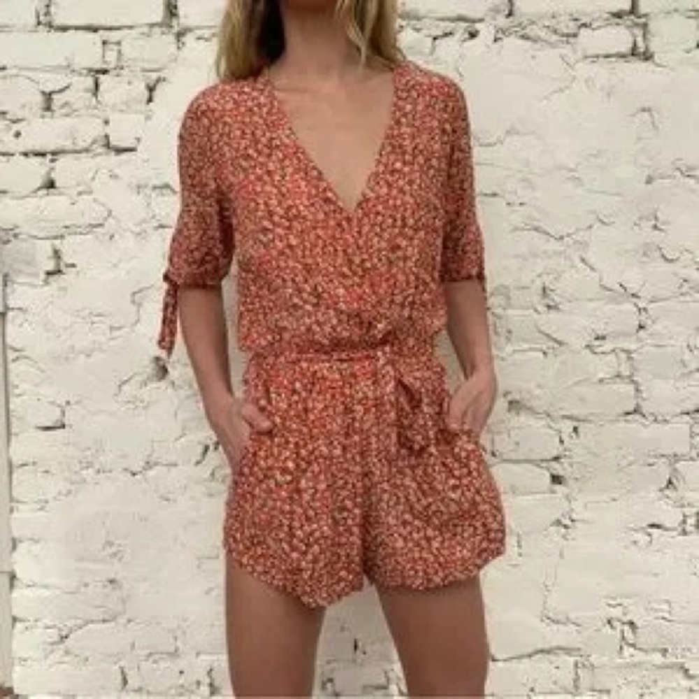 Faithfull The Brand Red Waist-Tie Romper